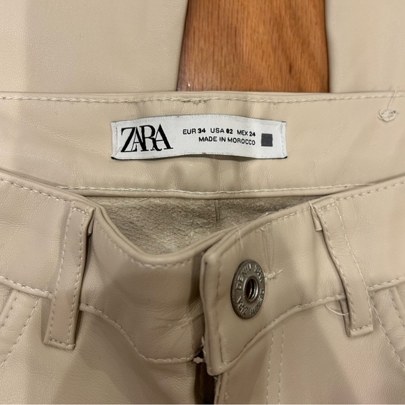 Zara Cream Faux-Leather Pants - Picture 2 of 7